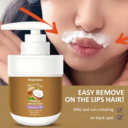 SHOPROZINO Coconut Hair Removal Cream – Fast-Acting, Hypoallergenic Formula for Lips, Legs, Arms & Underarms