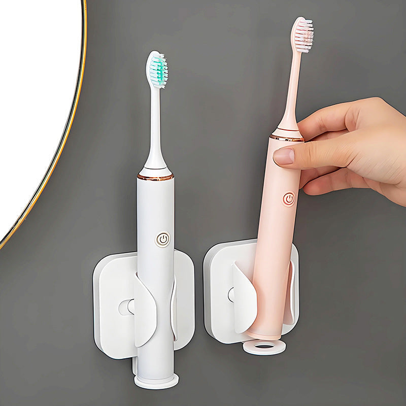Wall-mounted gravity-sensor electric toothbrush holder, no drilling required, multi-functional toothpaste and comb holder for bathroom use.